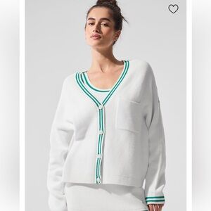 ALO Yoga White Cardigan with Green Trim